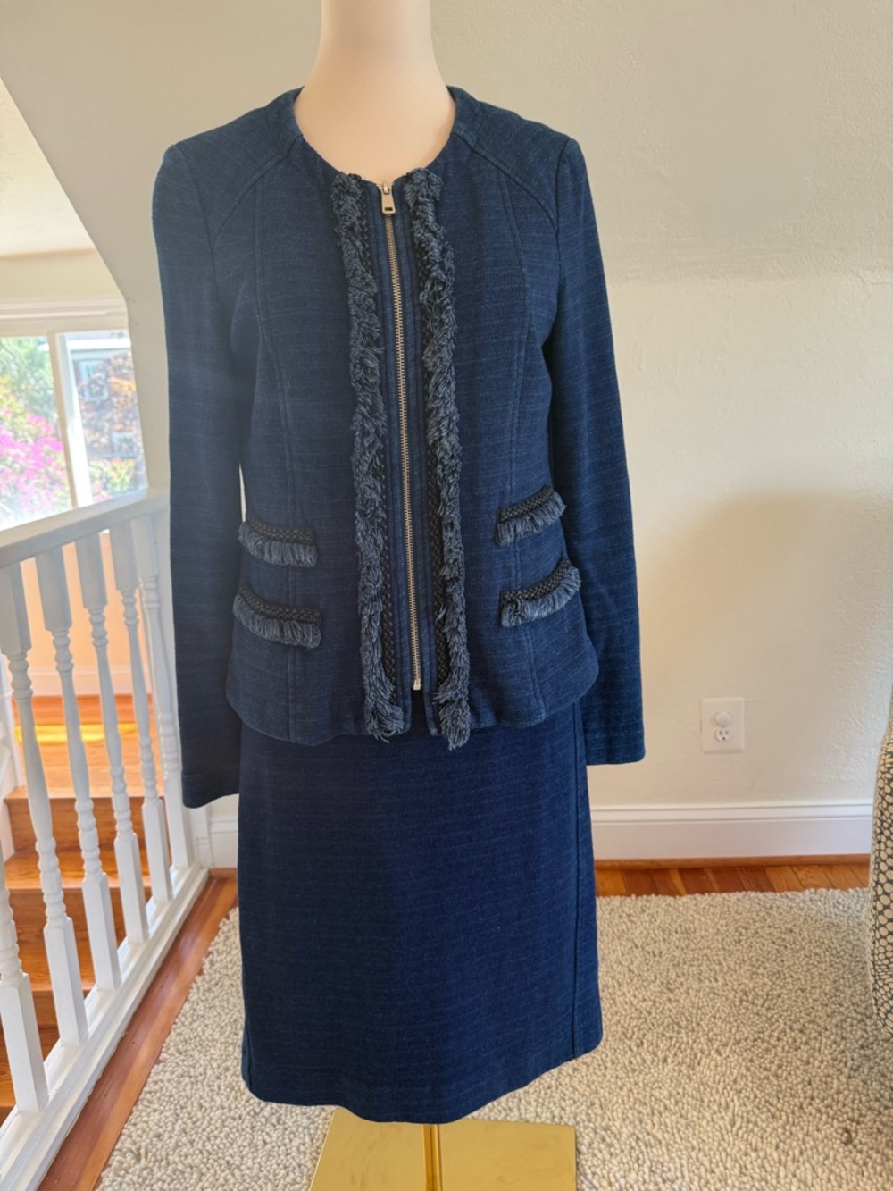 Nanette Lepore Vintage Blue Cotton Jacket and Matching Skirt Size 10